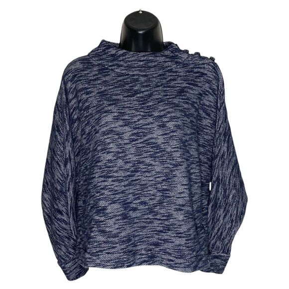 J Crew Sweater Womens XS Blue Marled Cotton Mock Neck Oversized Preppy Point Sur - Picture 1 of 12